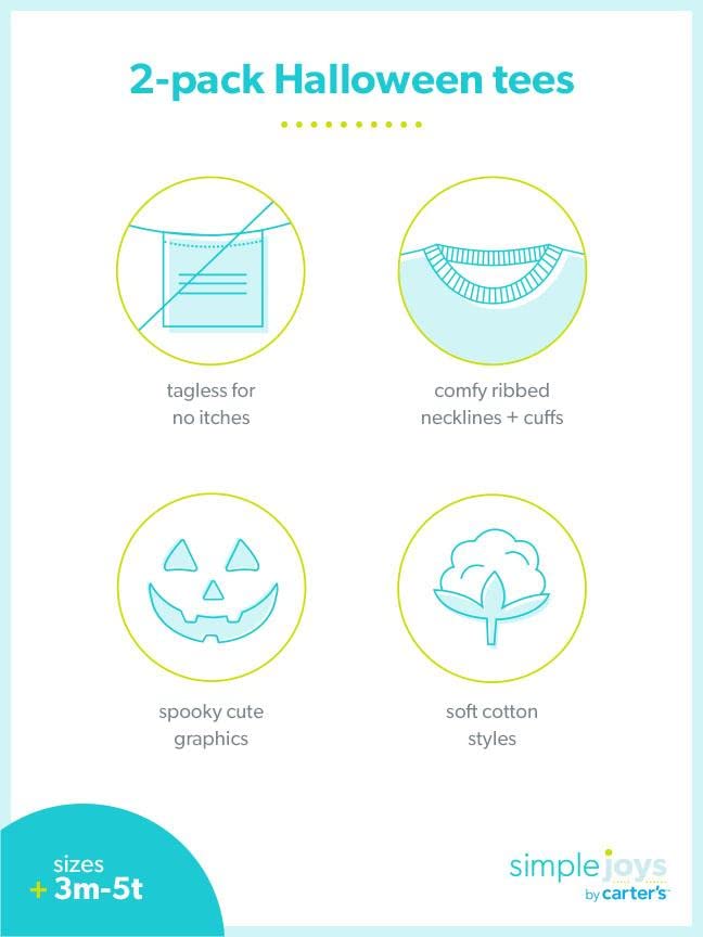 Simple Joys by Carter's Toddler Boys' Halloween Long-Sleeve Tees, Pack of 2, Halloween Pumpkin Print/Skeleton, 3T