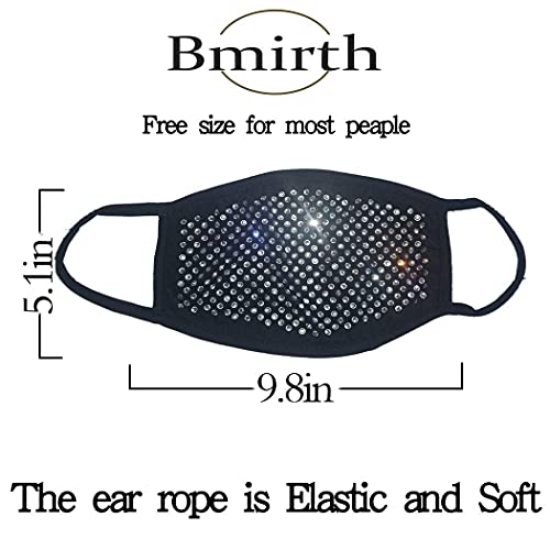 Bmirth Bling Rhinestone Face Mask Costume Black Sparkly Crystal Masquerade Mask Ball Halloween Carnival Party Mouth Cover for Women and Girls