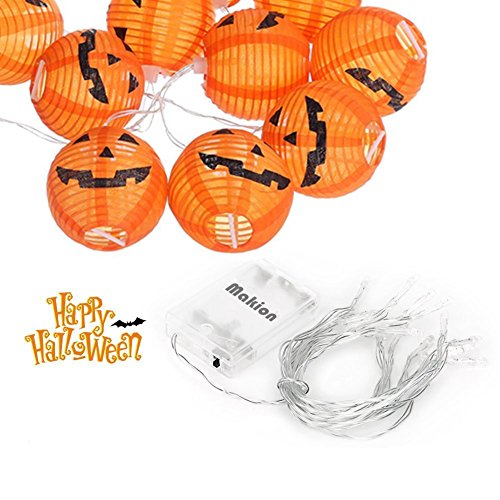 Makion Halloween Lights, Halloween Decorations Fairy Lights 2.5M/8.2FT 10 Led Pumpkin Lanterns Battery Powered String Lights