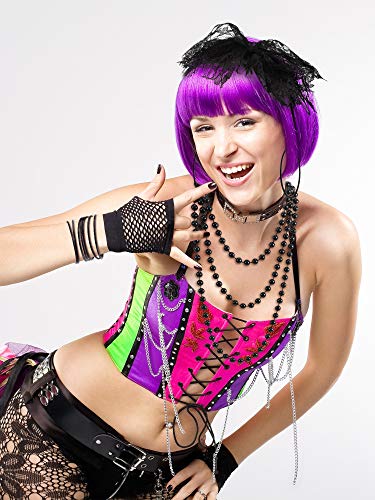 80s Accessories for Women Costume Lace Headband Earrings Fishnet Gloves Necklace Bracelet for 80's Party (Black)