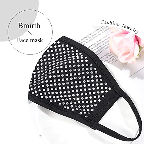Bmirth Bling Rhinestone Face Mask Costume Black Sparkly Crystal Masquerade Mask Ball Halloween Carnival Party Mouth Cover for Women and Girls