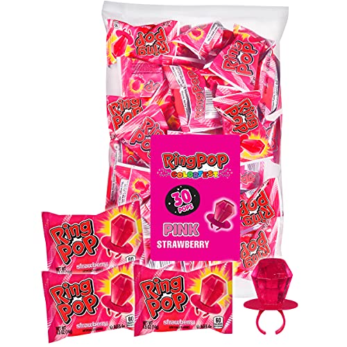 Ring Pop Colorfest Individually Wrapped Pink Strawberry 30 Count Bulk Lollipop Pack - Lollipop Suckers - Fun Candy Bulk For Party Favors, Color Parties, Pool Parties, & 4th of July - Summer Treats for Kids