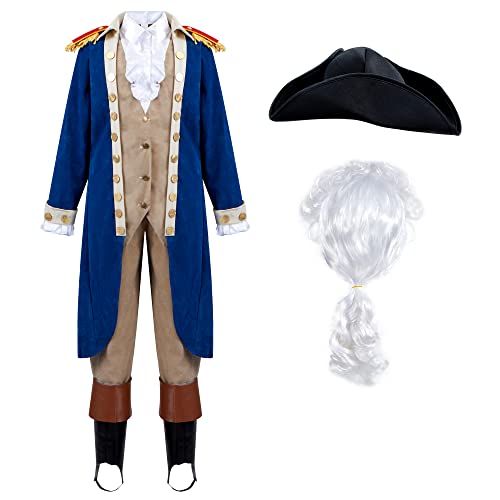 Spooktacular Creations George Washington Costume for Kids, Colonial Boys Costume Set with Wig and Hat for Halloween Dress Up Party (Medium (8-10yr))