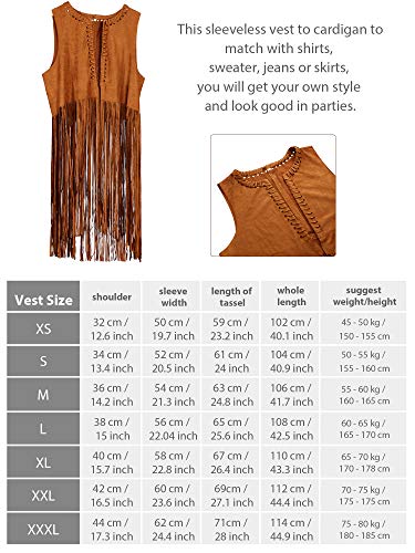WILLBOND 4 Piece Women Hippie Costume Set 60s 70s Fringe Vest Faux Seude Tassels vest (XXL)