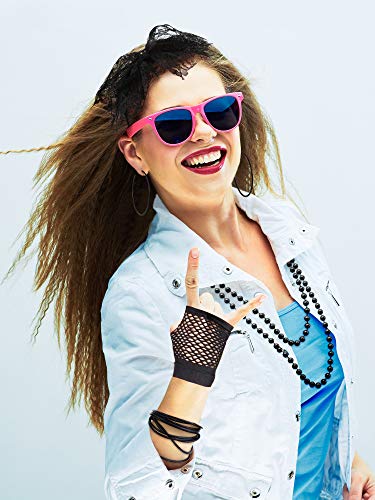 80s Accessories for Women Costume Lace Headband Earrings Fishnet Gloves Necklace Bracelet for 80's Party (Black)