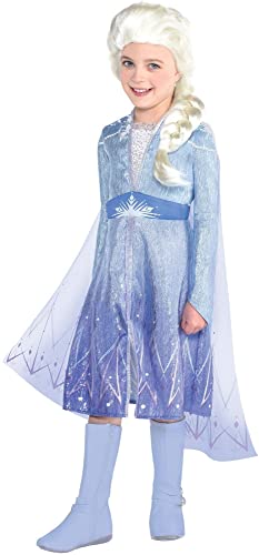 Party City Frozen 2 Elsa Travel Halloween Costume for Girls, Disney, Frozen 2, Small (4-6), with Attached Cape