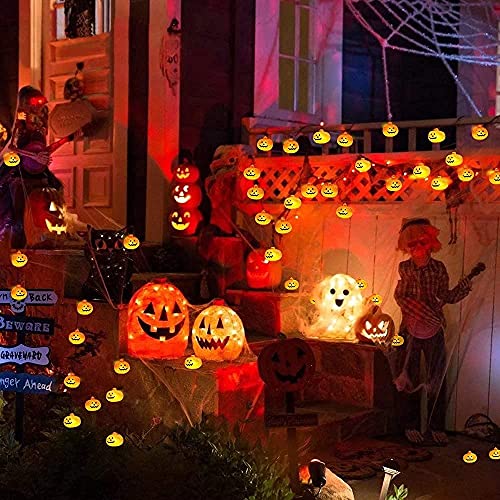 Pumpkin String Lights Halloween 3D Jack-O-Lantern Orange Strobe Light - 20 Scary LED Pumpkin Light Battery Powered with 2 Modes Steady or Flash 9.8 FT, Holiday for Outdoor Indoor Outside Party Decor