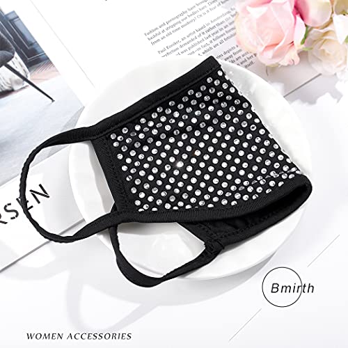 Bmirth Bling Rhinestone Face Mask Costume Black Sparkly Crystal Masquerade Mask Ball Halloween Carnival Party Mouth Cover for Women and Girls