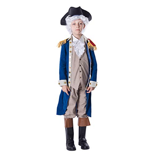 Spooktacular Creations George Washington Costume for Kids, Colonial Boys Costume Set with Wig and Hat for Halloween Dress Up Party (Medium (8-10yr))