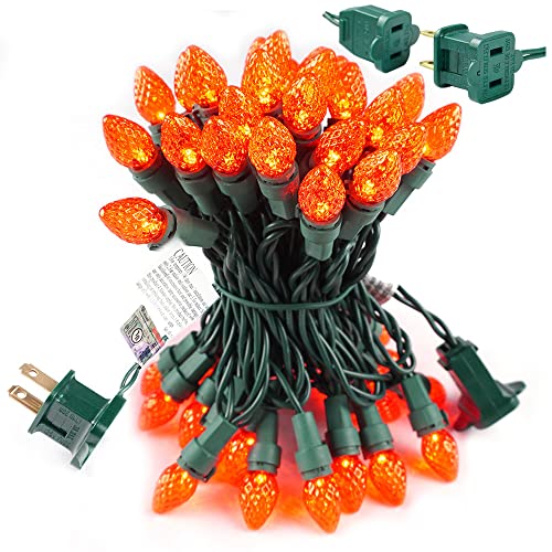 BOHON Halloween String Lights 50 LEDs Orange Lights UL Certified Christmas Lights Green Wire Halloween Lights Plug-in for Indoor Outdoor Halloween Decorations Thanksgiving Tree Carnival Decor(Orange)