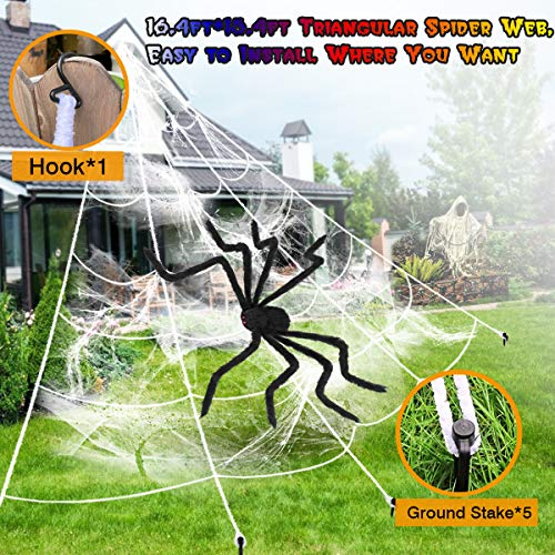 OPOLEMIN Halloween Spider Decorations, 2 * 50.4" Scary Giant Spiders + 2 Huge Halloween Spider Webs + Stretch Cobweb Set for Halloween Decorations Outdoor Yard Party Lawn Decor Props