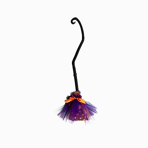 MONIKA FASHION WORLD Witch costume for girls with BROOM, black hat skirt lights up (Medium (6-8))