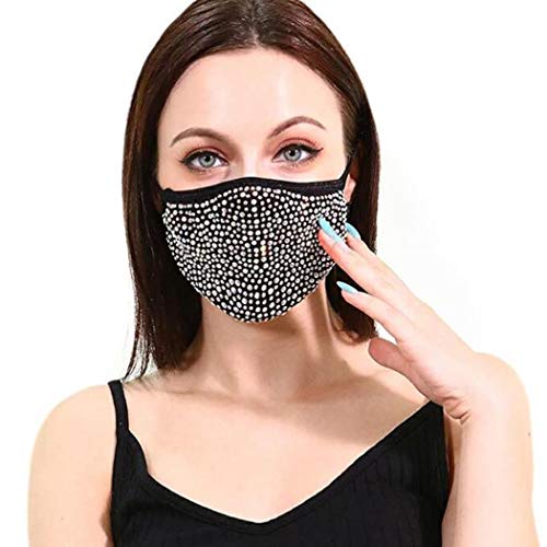 Bmirth Bling Rhinestone Face Mask Costume Black Sparkly Crystal Masquerade Mask Ball Halloween Carnival Party Mouth Cover for Women and Girls
