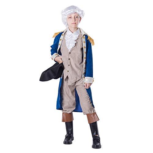Spooktacular Creations George Washington Costume for Kids, Colonial Boys Costume Set with Wig and Hat for Halloween Dress Up Party (Medium (8-10yr))