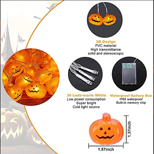 Pumpkin String Lights Halloween 3D Jack-O-Lantern Orange Strobe Light - 20 Scary LED Pumpkin Light Battery Powered with 2 Modes Steady or Flash 9.8 FT, Holiday for Outdoor Indoor Outside Party Decor