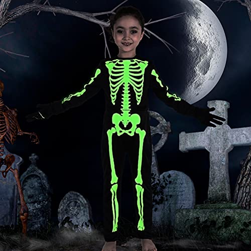 CO-AVE Skeleton Costume Kids Halloween with Gloves Glow in The Dark Skelebone Outfit for Boys and Girls Halloween Role Play,6T