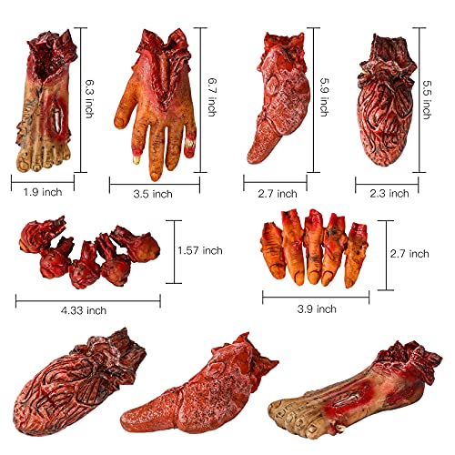 Halloween Blood Weapon Garland Banner Props Fake Scary Severed Hand Broken Body Parts for Haunted House Halloween Vampire Zombie Party Decorations Supplies (6pcs Body Parts + 20pcs Weapons)
