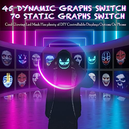 MEGOO Led Mask with Bluetooth Programmable App,Shining Led Light Up Face Mask for Adult Kid Halloween Masquerade Party(USB Recharge)