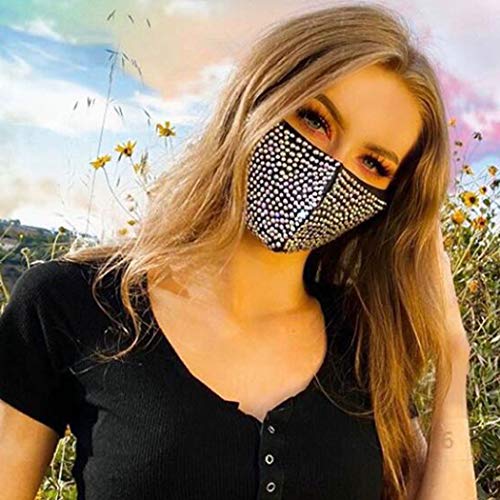 Bmirth Bling Rhinestone Face Mask Costume Black Sparkly Crystal Masquerade Mask Ball Halloween Carnival Party Mouth Cover for Women and Girls