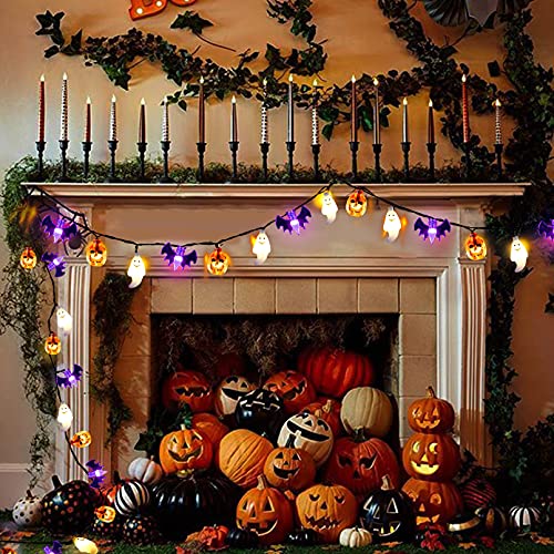 Mosoan Halloween String Lights Battery Operated 20 Feet 30 LED 3D Pumpkin Bat Ghost Lights with Timer - 8 Light Modes Halloween Decorations Lights Indoor Outdoor Cute Halloween Party Decor (Upgrade)