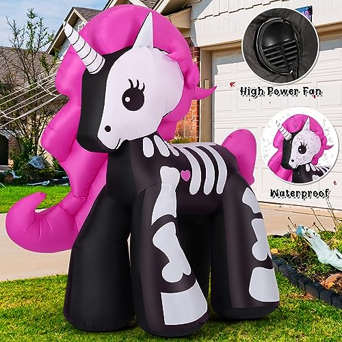 GOOSH 5.2FT Height Halloween Inflatables Decorations Outdoor Cute Skeleton Unicorn, Decor Blow Up Yard Clearance with LED Lights Built-in for Holiday Party Yard Garden
