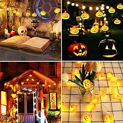 Pumpkin String Lights Halloween 3D Jack-O-Lantern Orange Strobe Light - 20 Scary LED Pumpkin Light Battery Powered with 2 Modes Steady or Flash 9.8 FT, Holiday for Outdoor Indoor Outside Party Decor
