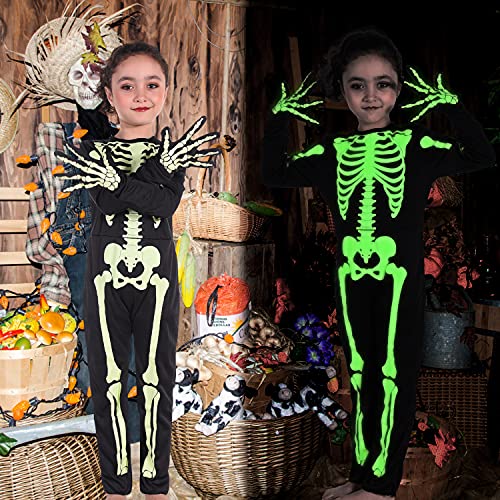 CO-AVE Skeleton Costume Kids Halloween with Gloves Glow in The Dark Skelebone Outfit for Boys and Girls Halloween Role Play,6T