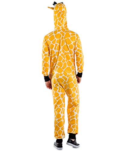 Tipsy Elves Funny Animal Halloween Giraffe Costume Jumpsuit with Stuffed Animal Style Hood for Men Size Large