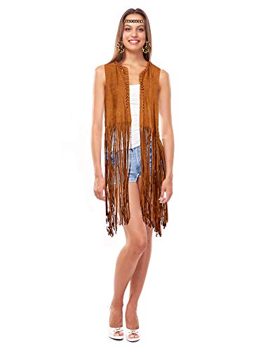 WILLBOND 4 Piece Women Hippie Costume Set 60s 70s Fringe Vest Faux Seude Tassels vest (XXL)