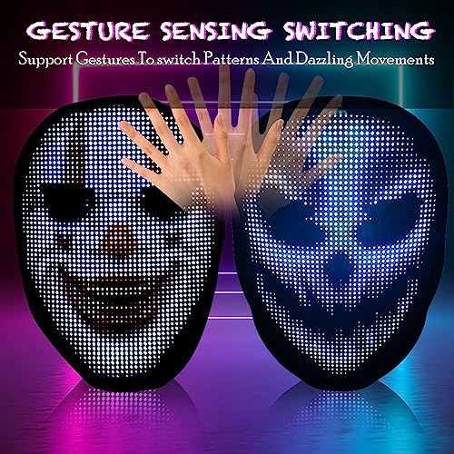 MEGOO Led Mask with Bluetooth Programmable App,Shining Led Light Up Face Mask for Adult Kid Halloween Masquerade Party(USB Recharge)