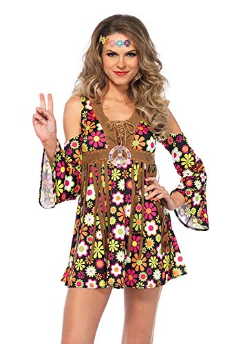 Leg Avenue Women's 2 Pc Starflower Hippie Costume with Dress, Headband, Multi, 3X / 4X