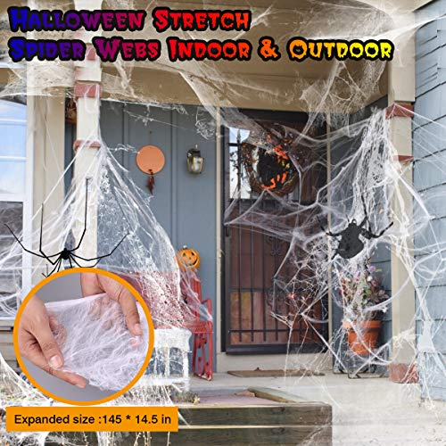 OPOLEMIN Halloween Spider Decorations, 2 * 50.4" Scary Giant Spiders + 2 Huge Halloween Spider Webs + Stretch Cobweb Set for Halloween Decorations Outdoor Yard Party Lawn Decor Props