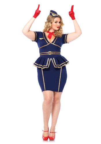 Leg Avenue 3 Piece Friendly Skies Flight Attendant Set-Sexy Stewardess Dress and Matching Hat Halloween Costume for Women, Blue, Small