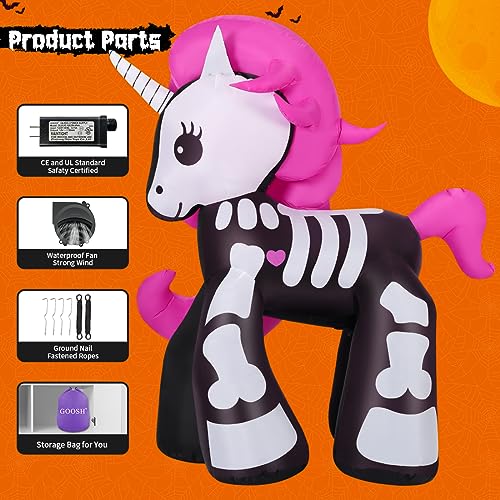 GOOSH 5.2FT Height Halloween Inflatables Decorations Outdoor Cute Skeleton Unicorn, Decor Blow Up Yard Clearance with LED Lights Built-in for Holiday Party Yard Garden