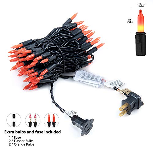 HAYATA Halloween String Lights 24ft 100 Incandescent Orange Mini Bulbs Lights, Halloween Lighting Decor for Outdoor and Indoor Use, Fairy Garden, Yard, Home, Party, Holiday, Halloween Decorations