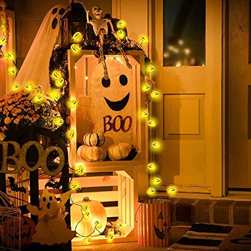 Pumpkin String Lights Halloween 3D Jack-O-Lantern Orange Strobe Light - 20 Scary LED Pumpkin Light Battery Powered with 2 Modes Steady or Flash 9.8 FT, Holiday for Outdoor Indoor Outside Party Decor