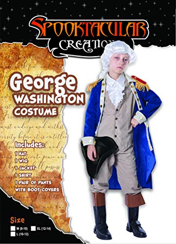 Spooktacular Creations George Washington Costume for Kids, Colonial Boys Costume Set with Wig and Hat for Halloween Dress Up Party (Medium (8-10yr))