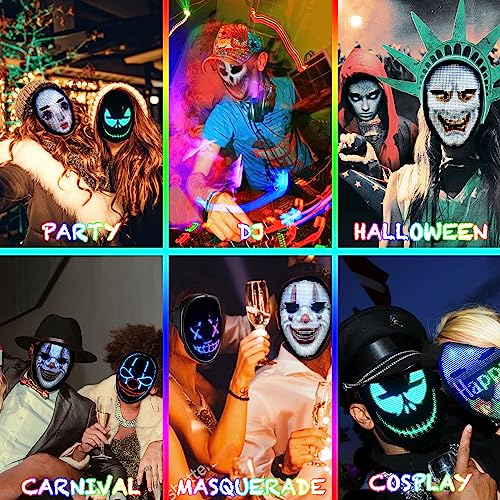 MEGOO Led Mask with Bluetooth Programmable App,Shining Led Light Up Face Mask for Adult Kid Halloween Masquerade Party(USB Recharge)