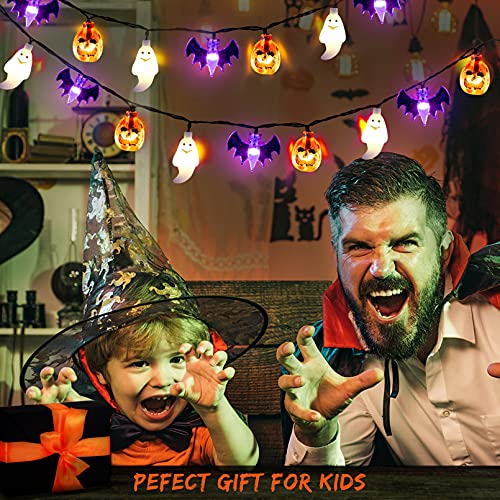 Mosoan Halloween String Lights Battery Operated 20 Feet 30 LED 3D Pumpkin Bat Ghost Lights with Timer - 8 Light Modes Halloween Decorations Lights Indoor Outdoor Cute Halloween Party Decor (Upgrade)