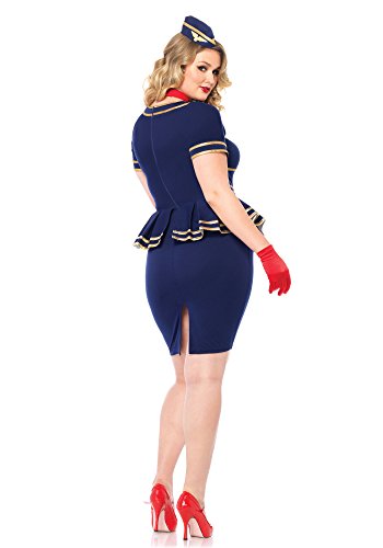 Leg Avenue 3 Piece Friendly Skies Flight Attendant Set-Sexy Stewardess Dress and Matching Hat Halloween Costume for Women, Blue, Small