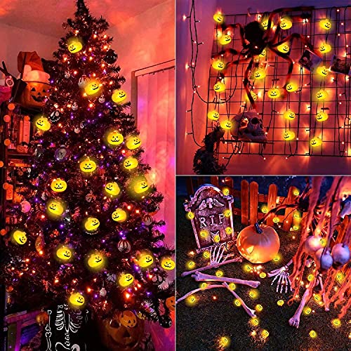 Pumpkin String Lights Halloween 3D Jack-O-Lantern Orange Strobe Light - 20 Scary LED Pumpkin Light Battery Powered with 2 Modes Steady or Flash 9.8 FT, Holiday for Outdoor Indoor Outside Party Decor