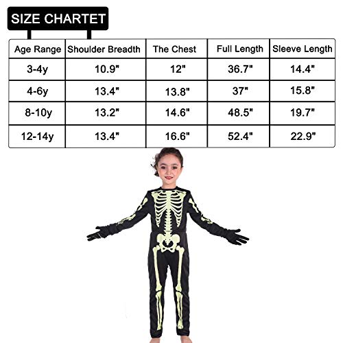 CO-AVE Skeleton Costume Kids Halloween with Gloves Glow in The Dark Skelebone Outfit for Boys and Girls Halloween Role Play,6T