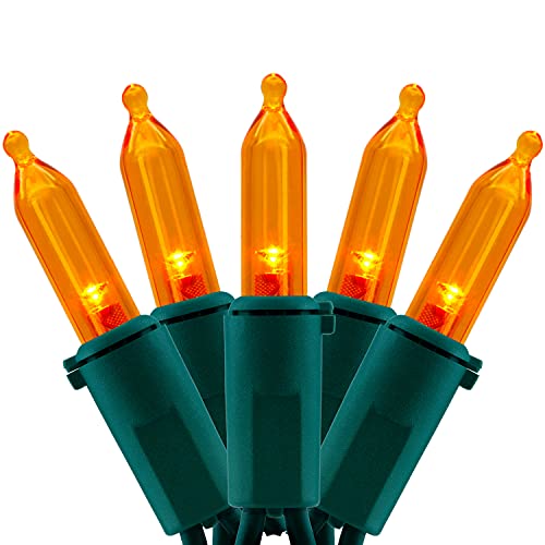 YULETIME Orange LED Christmas Lights with Green Wire, 66 Feet 200 Count UL Certified Commercial Grade LED Halloween String Light Set (Orange - Green Wire)