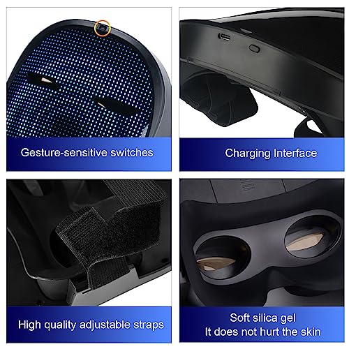 MEGOO Led Mask with Bluetooth Programmable App,Shining Led Light Up Face Mask for Adult Kid Halloween Masquerade Party(USB Recharge)