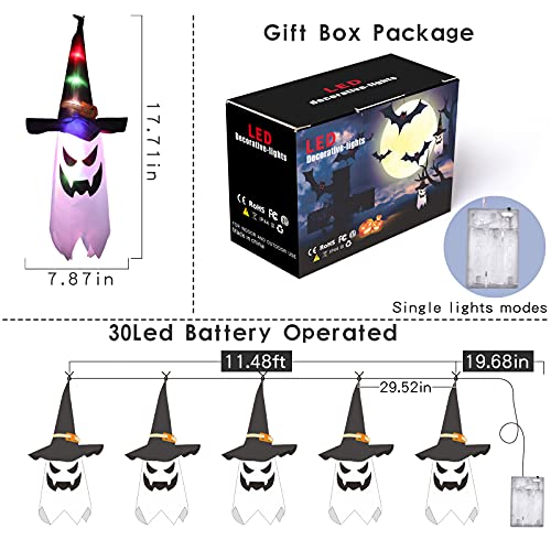 VIKASI Halloween Lights, 11.5ft Battery Operated 5 Ghost Led String Lights Halloween Decorations, Scary Halloween Decoration for Indoor Outdoor Home Party Halloween Decor