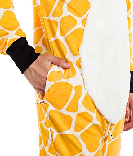 Tipsy Elves Funny Animal Halloween Giraffe Costume Jumpsuit with Stuffed Animal Style Hood for Men Size Large