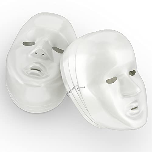 Oriental Trading DIY Halloween Plastic Face Masks - 9" | 12 Reusable White Masks for Masquerade Party, Painting Mask Cosplay, Creepy Mask, Kids Arts and Crafts Supplies, Halloween Costumes and Decor