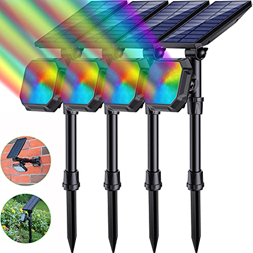 JSOT Solar Lights Outdoor, Color Changing Solar Spot Lights Outdoor, Solar Powered Spotlight Waterproof Tree Lights for Outside Garden Yard Backyard Pathway Driveway Landscape Lighting, 4 Pack