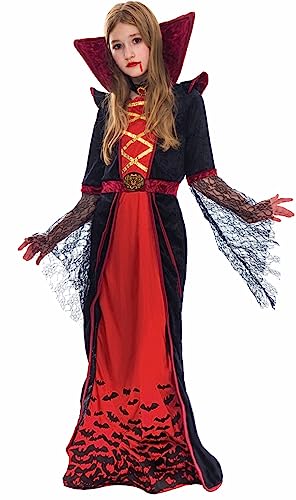 Spooktacular Creations Royal Vampire Costume for Girls Deluxe Set Halloween Gothic Victorian Vampiress Queen Dress Up Party-L(10-12yr)