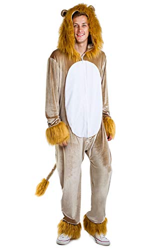 Tipsy Elves Men's Lion Costume - Funny King of Cats Halloween Jumpsuit Size M